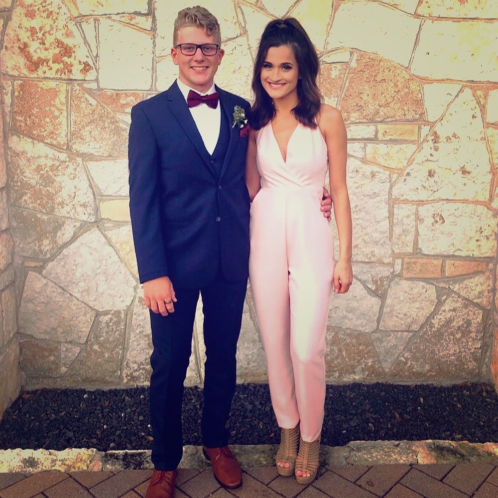 A pink jumpsuit
